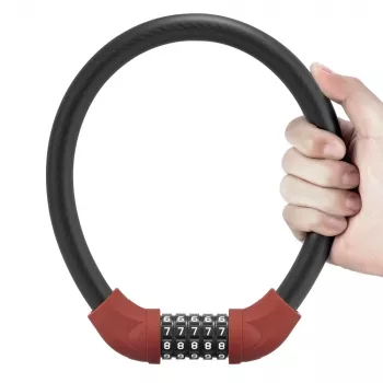 Zámek s lankem ROCKBROS RKS570-RD – 4místná číselná kombinace, ocelové lanko 1,2 m, červený