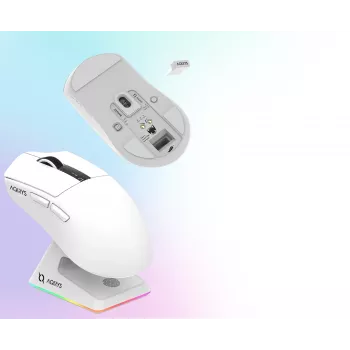 AQIRYS Zephyr bezdrátová herní myš, 2,4 GHz + Bluetooth, 26000 DPI, bílá