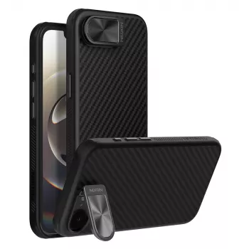Nillkin CarboProp Magnetic pouzdro s krytkou kamery a stojánkem na iPhone 16e / 17e – černé