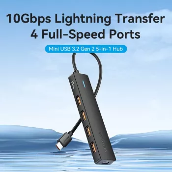 VENTION USB-C to USB 3.2 Gen 2 Hub with 100W PD, 0.15m, Black