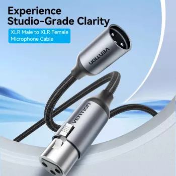 VENTION BKHHI XLR Microphone Cable 3m Black Nylon Braided with Aluminum Connectors