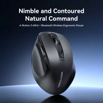 Vention KTMB0 dvourežimová 2,4GHz + Bluetooth 5.1 bezdrátová optická myš, 6 tlačítek, 800-2400 DPI, černá