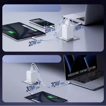 Nabíječka Baseus EnerFill FE11 2 x USB-C / USB-A 100W - bílá