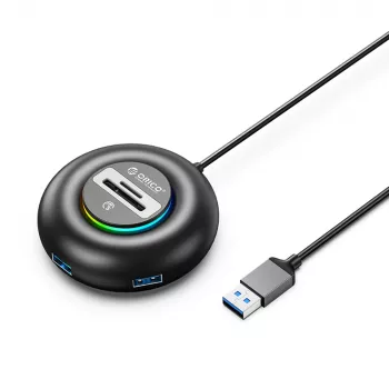 ORICO YXR4 RGB 4portový USB-A 3.0 hub s čtečkou SD a MicroSD karet, 1,8m kabel, černá