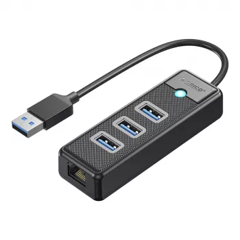 ORICO PW3UR25-U3 4portový USB hub se 3x USB-A 3.0 a 2.5G Ethernet, 1m kabel, černý