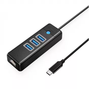 ORICO PW3UR25-C3 4portový USB 3.0 hub s 2.5G Ethernet adaptérem, 0,5m kabel, černý