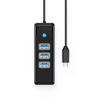 ORICO PW3UR25-C3 4portový USB 3.0 hub s 2.5G Ethernet adaptérem, 0,5m kabel, černý