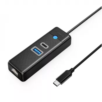 ORICO PW3UR25-C3 3portový USB-C hub s 2.5G Ethernet, 0,5m kabel, černý