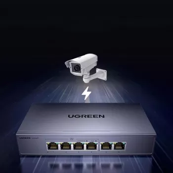 Ugreen 6portový gigabitový Ethernet switch s PoE+ - šedý