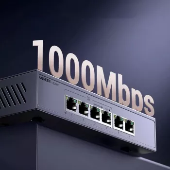 Ugreen 6portový gigabitový Ethernet switch s PoE+ - šedý