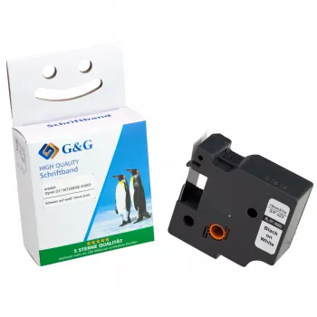 Etiketovací páska G&G 12mm x 7m bílá na černé kompatibilní s DYMO 45013