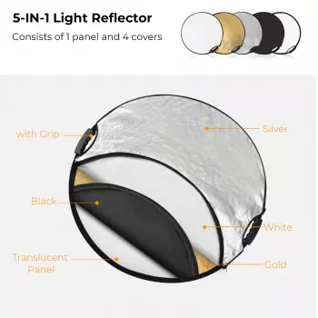 K&F Concept 5v1 kruhový fotografický reflektor s rukojetí 80cm (32