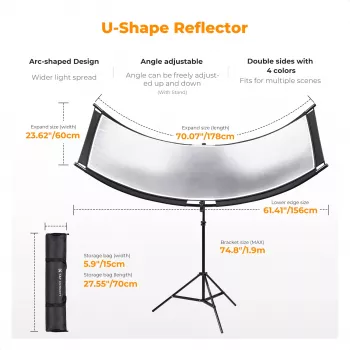 K&F Concept U-Shape 4-in-1 zakřivený reflektor 180x60cm se světelným stativem a přepravní taškou