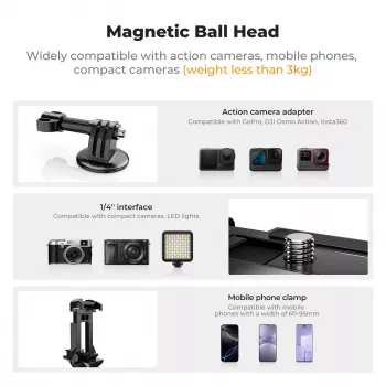 KF 3D kulová hlava magnetický držák pro GoPro, smartphone a fotoaparát se závitem 1/4 inch KF31.156 černý