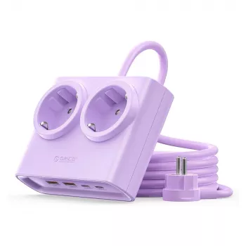 ORICO PDC25 25W 6v1 prodlužovací lišta se 2 zásuvkami AC, 2 porty USB-A a 2 porty USB-C - fialová