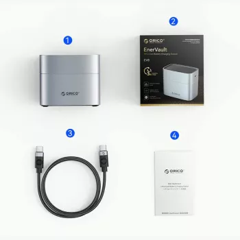 Nabíječka lithium AA baterií ORICO EV8 s úložnou funkcí, stříbrná