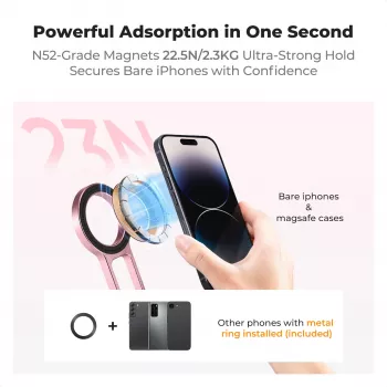 KF 3v1 magnetický držák na telefon stativ rukojeť stolní stojan pro iPhone MagSafe růžový