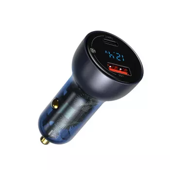 Autonabíječka Baseus Particular s digitálním displejem, USB-C + USB-A, QC3.0+PD, 65 W, šedá
