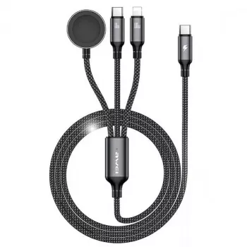 AWEI W23 3-in-1 USB-C/Lightning/Apple Watch Charging Cable 100W/10W/2.5W Black