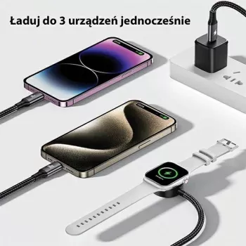 AWEI W23 3-in-1 USB-C/Lightning/Apple Watch Charging Cable 100W/10W/2.5W Black