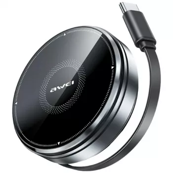 AWEI W27 3-in-1 Wireless Charging Station 15W Fast Charging with USB-C Cable Black