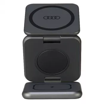 Audi Foldable 3-in-1 Wireless Charging Station Grey Big Logo AU-MWC3IN1-GT/D1-GY