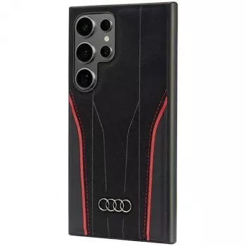 MagSafe pouzdro Audi z pravé kůže pro Samsung Galaxy S24 Ultra, černo-červené, pevné pouzdro inspirované R8