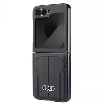 Pouzdro Audi z umělé kůže MagSafe pro Samsung Galaxy Z Flip 6 černé, AU-TPUPCFlip6-Q5/D1-BK