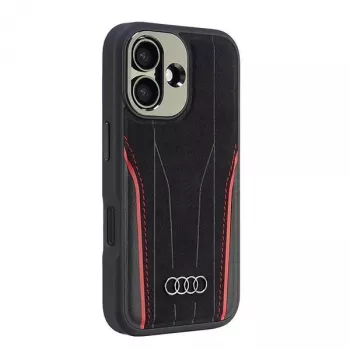 Audi pevné pouzdro z pravé kůže MagSafe pro iPhone 16 černo-červené