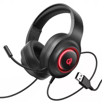 QCY V200 Pro drátový gaming headset s virtuálním 7.1 surround zvukem a odnímatelným mikrofonem – černý