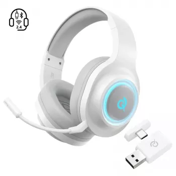 QCY Heroad V200 tri-mode gaming headset s virtuálním 7.1 surround zvukem, 240h baterií, odnímatelným mikrofonem – bílý