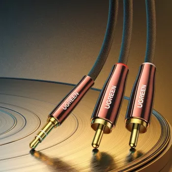 UGREEN audio kabel 2x RCA (Cinch) na 3,5 mm, 2 m, černý