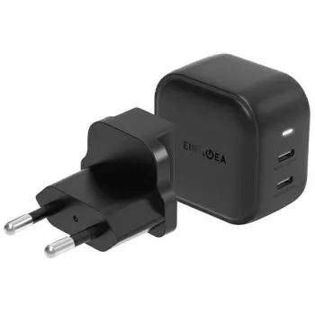 ENERGEA Travelite GAN45 45W GaN USB-C dvouportová cestovní nabíječka s adaptéry US+EU, černá