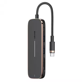 USAMS SJ575HUB01 USB-C hub 2x USB-A USB-C PD HDMI SD Micro SD čtečka karet černý