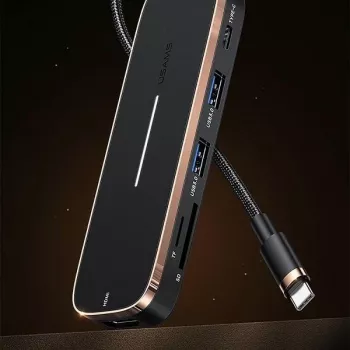 USAMS SJ575HUB01 USB-C hub 2x USB-A USB-C PD HDMI SD Micro SD čtečka karet černý