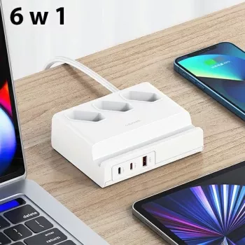 USAMS 65W Super SiFast nabíjecí USB prodlužovací zásuvka EU bílá CC160TC01 (US-CC160)