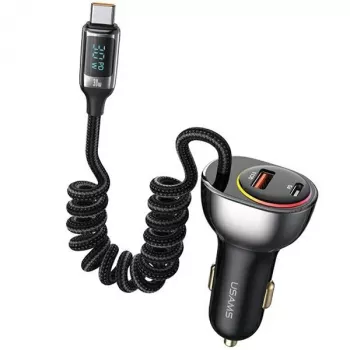 Autonabíječka USAMS C37 1xUSB-A + 1xUSB-C 60W s kabelem USB-C na USB-C 30W PD+QC rychlonabíjení černá CC192CC01 (US-CC192)
