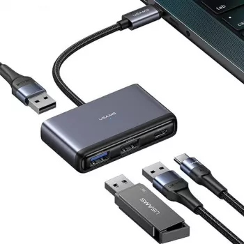 USAMS 4v1 USB-C hub adaptér 2x USB 2.0 / USB 3.0 / USB-C tmavě šedý SJ627HUB01 (US-SJ627)