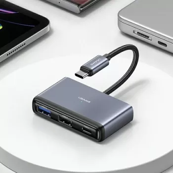 USAMS 4v1 USB-C hub adaptér 2x USB 2.0 / USB 3.0 / USB-C tmavě šedý SJ627HUB01 (US-SJ627)