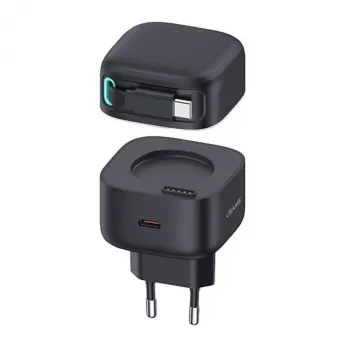 USAMS XMF Series CC202TC01 35W GaN rychlonabíječka s výsuvným USB-C kabelem, černá