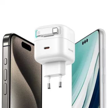USAMS XMF Series CC202TC01 35W GaN rychlonabíječka s výsuvným USB-C kabelem, černá