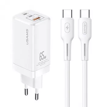 USAMS GaN 65W USB-C nabíječka MTXLOGTC02 bílá s 100W USB-C kabelem