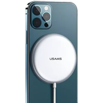 USAMS US-CD160 magnetická bezdrátová nabíječka 15W hliník stříbrná pro iPhone 12/13/14/15 Series