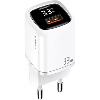 USAMS 33W USB-C + USB-A nástěnná nabíječka PD3.0 QC3.0 rychlonabíjení bílá CC152TC02