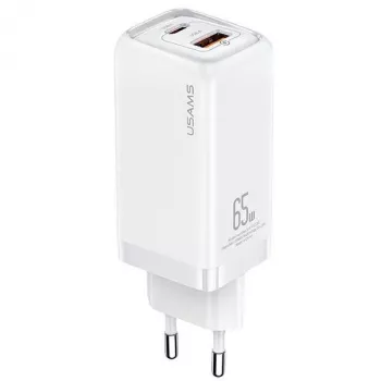 USAMS T47 65W PD Fast Charging Super Si nástěnná nabíječka s 1x USB-C a 1x USB-A, bílá (CC153TC02)