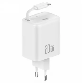 Nástěnná nabíječka USAMS YC Series GaN 20W USB-C s vytahovacím kabelem USB-C, PD+QC rychlonabíjení, bílá (US-CC233)