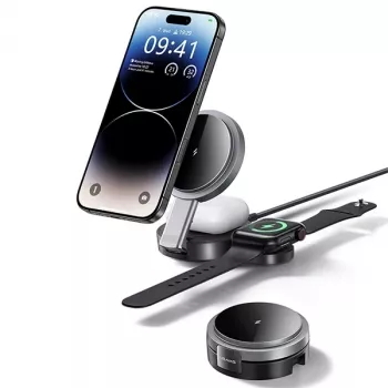 USAMS skládací 3v1 bezdrátová nabíjecí stanice 15W pro telefon/Apple Watch/sluchátka CD234WXC01 (US-CD234)