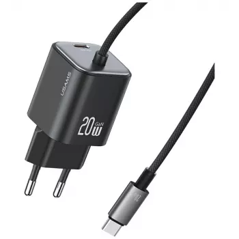 USAMS 20W GaN rychlonabíječka s USB-C kabelem, černá