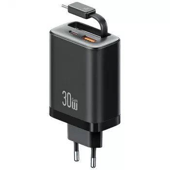 USAMS Xiang Series CC296 30W nástěnná nabíječka s USB-C a USB-A, černá