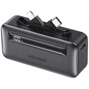 Powerbanka USAMS XB-Series CD233 5000mAh PD 20W s USB-C / Lightning kabelem stříbrná